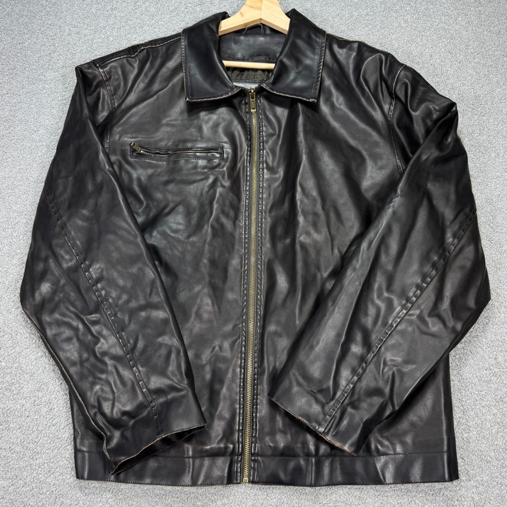Vintage Lee Faux Leather Jacket Men's Large Brown Quilted Lined Moto Bikercore